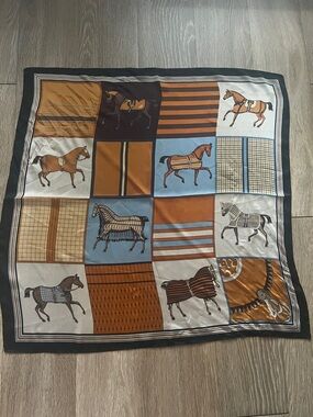 Horse Print Scarf - Brown & Blue